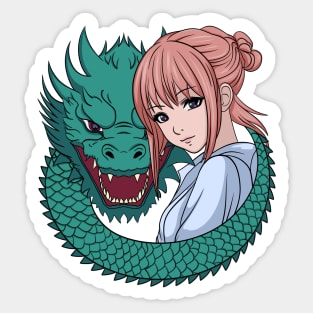 Anime Girl with Dragon Sticker